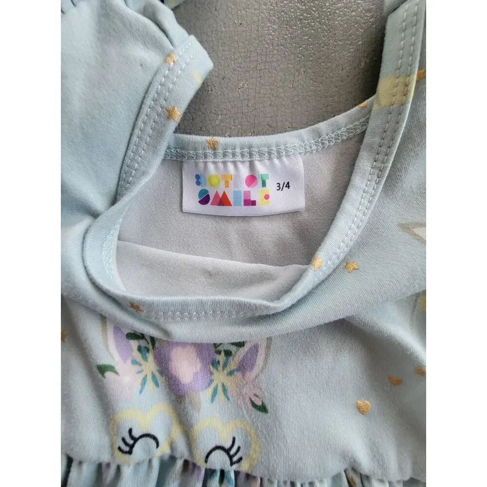DotDot Smile Unicorn Ruffle Swing Dress Bow Skirted Romper 2PC Bundle‎ Size 3/4